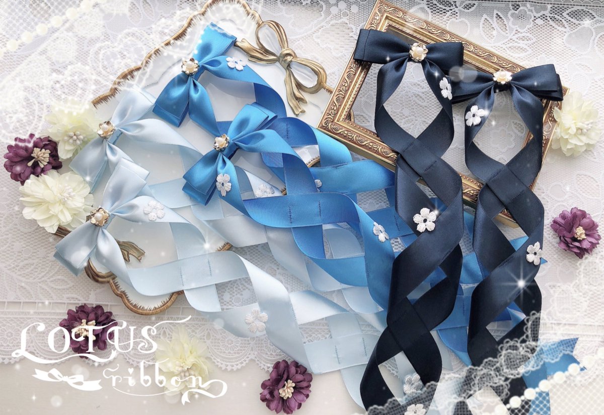 LOTUS ribbon 赤 茶 セット① バレッタ リボン たわい ロータスリボン