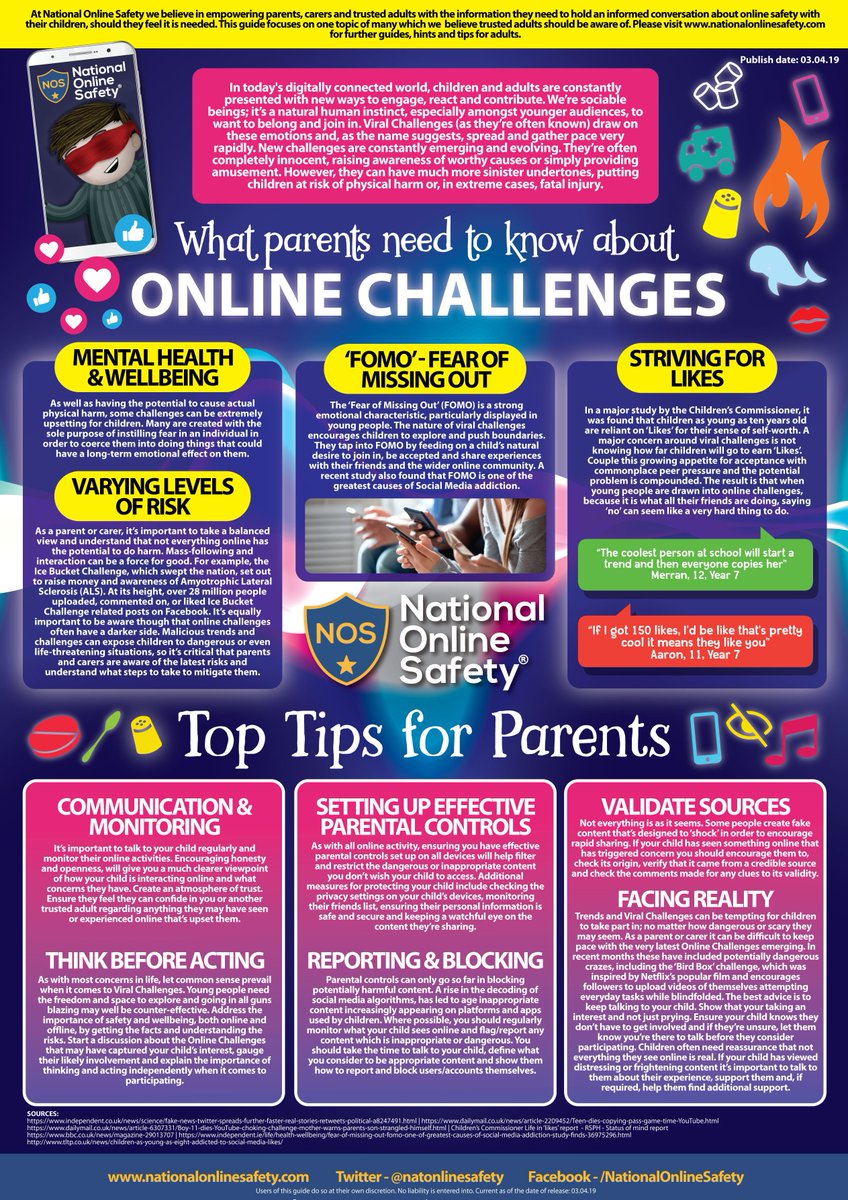 Challenge...accepted👍🏻This #WakeUpWednesday we’re sharing a guide about ‘online challenges’. Although some challenges are completely innocent, others can have much more sinister undertones, potentially putting young people at risk. Download: nationalonlinesafety.com/resources/plat… #OnlineSafety