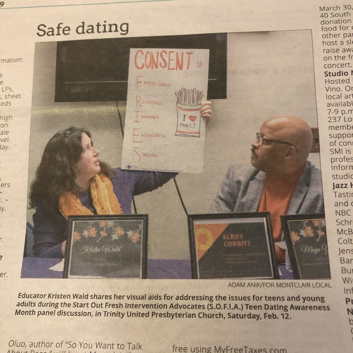 supportsofia's tweet photo. Thank you to @montclairlocal for amplifying the #NotJustOctober panel for Teen Dating Violence Awareness Month. SOFIA members @kdwald and Elroy Corbitt are featured here. #TDVAM #consent #Montclair https://t.co/RZNNVU8IdX