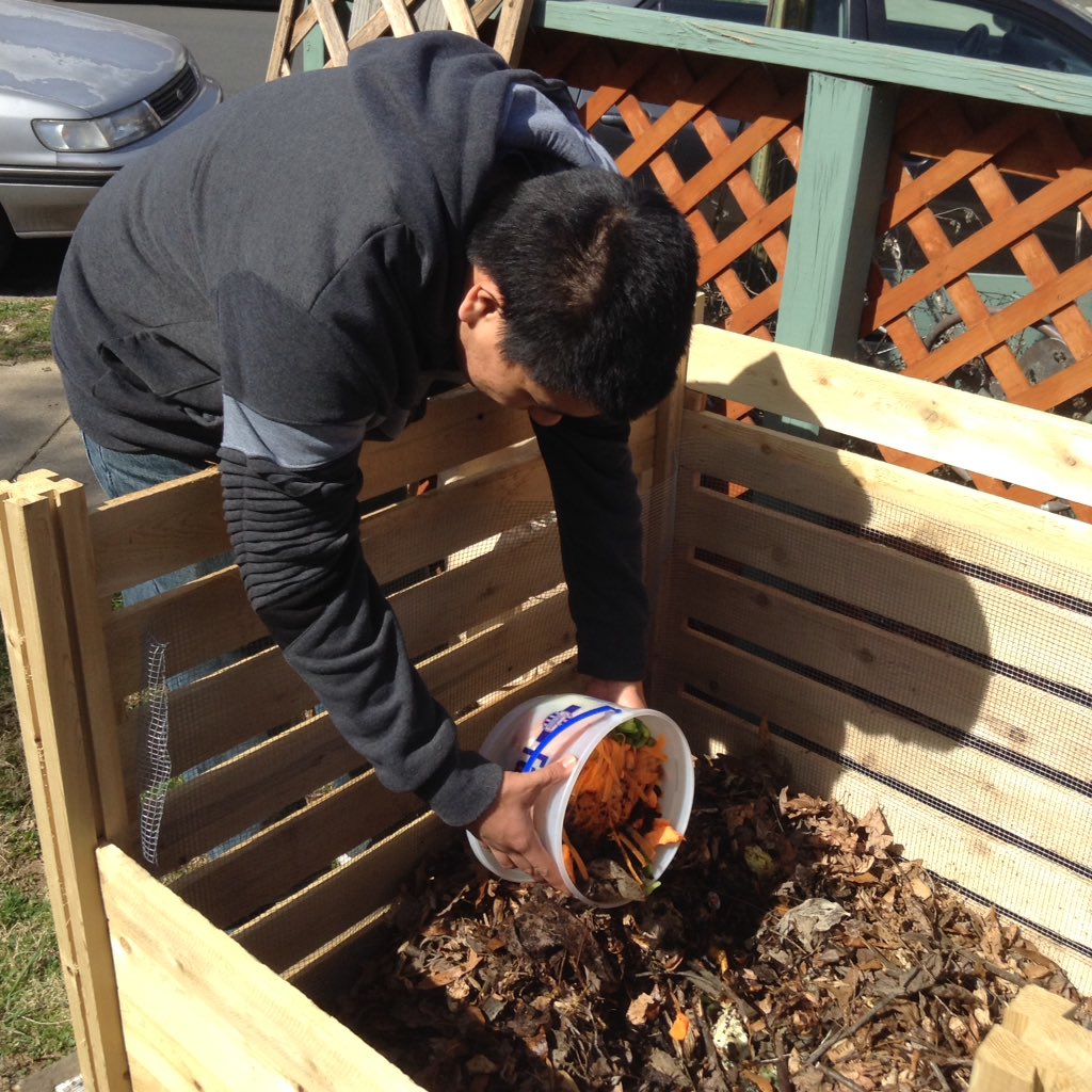 ACCSustainGo's tweet image. Career Center students are adding compost from our food programs to our new compost bins!  #APSGreen @margaretchungcc @APScareercenter