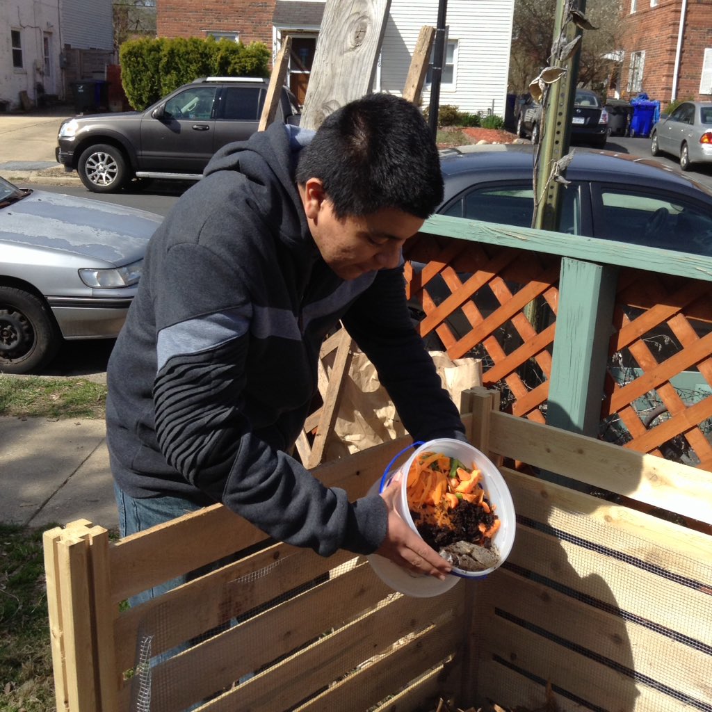 ACCSustainGo's tweet image. Career Center students are adding compost from our food programs to our new compost bins!  #APSGreen @margaretchungcc @APScareercenter