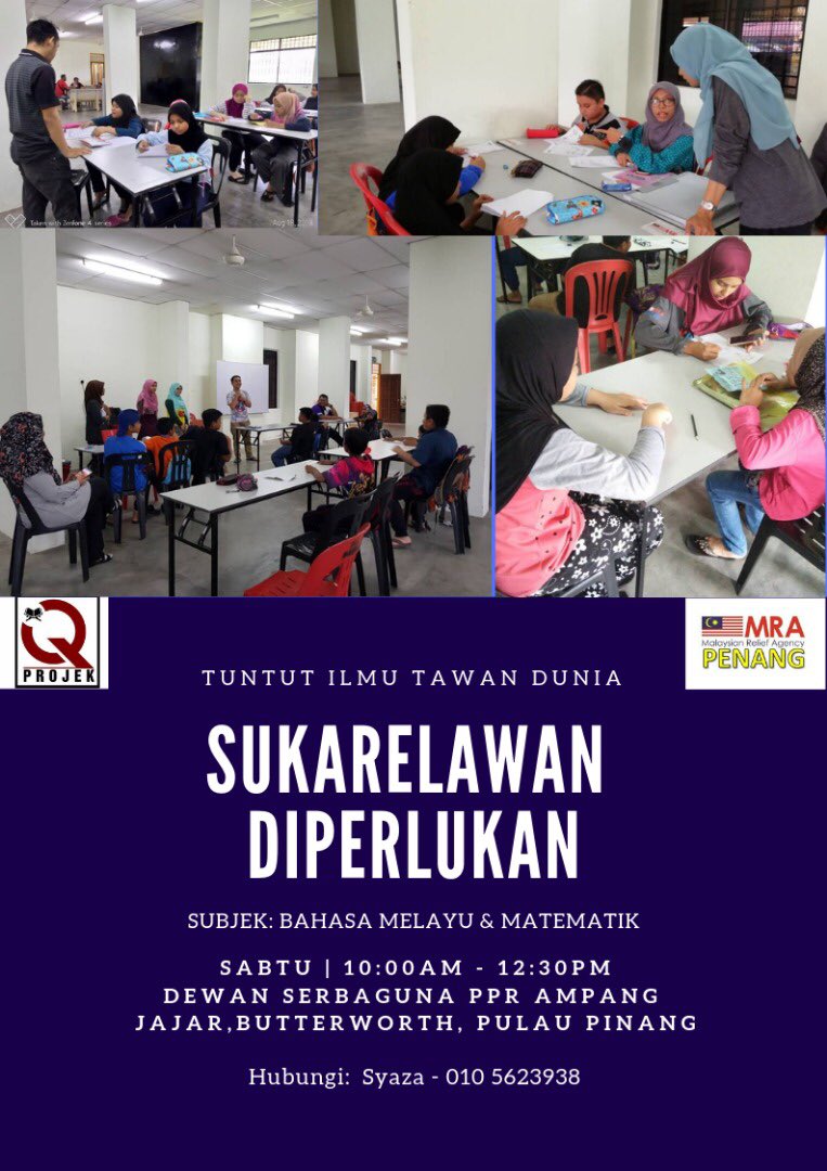 MRAPenang's tweet photo. Hello Gais! #ProjekIQ kembali lagi utk sesi ke-10 pada minggu ini. 

Jom sertai kami sebagai tenaga pengajar sukarelawan utk kelas pada hari esok Sabtu pada Jam 10am hingga 12pm. 

Adik-adik di ProjekIQ sedang menanti kehadiran anda untuk memeriahkan kelas dan megajar mereka 😊 https://t.co/iyByZB79CU