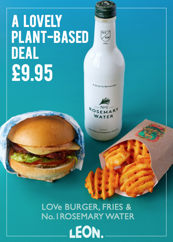 No1Botanicals's tweet photo. Available From 4th April. Burger, Fries and No1 Rosemary Water. Grab yours from @leonrestaurants! https://t.co/q4OBbDF7rK