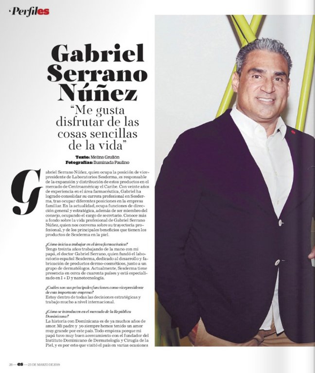 sesderma's tweet photo. Entrevista a @Gabi_Serrano_Jr, vicepresidente de #Sesderma, en @PeriodicoHoy, uno de los periódicos líderes en República Dominicana. Todo sobre la compañía, su posición en la empresa y el lanzamiento de la línea #FACTORG al mercado dominicano. ¡Gracias por este perfil! https://t.co/jNEEM4DjHs