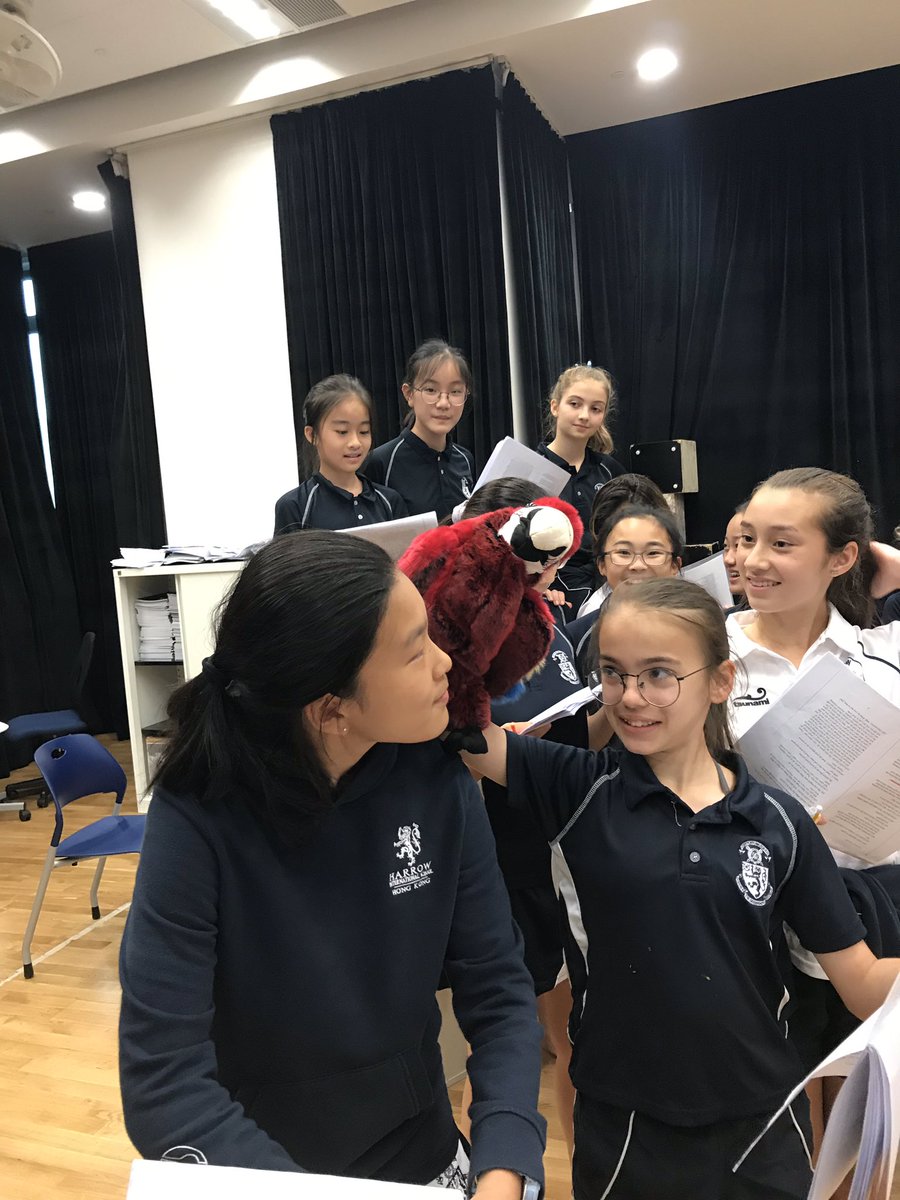 HarrowHKDrama's tweet photo. We are ending the week with Treasure Island rehearsals- can you spot our newest and most colourful member of the cast @Harrow_HK #harrowtalent #prepproduction #pollywantacracker https://t.co/MHntQKxAXh