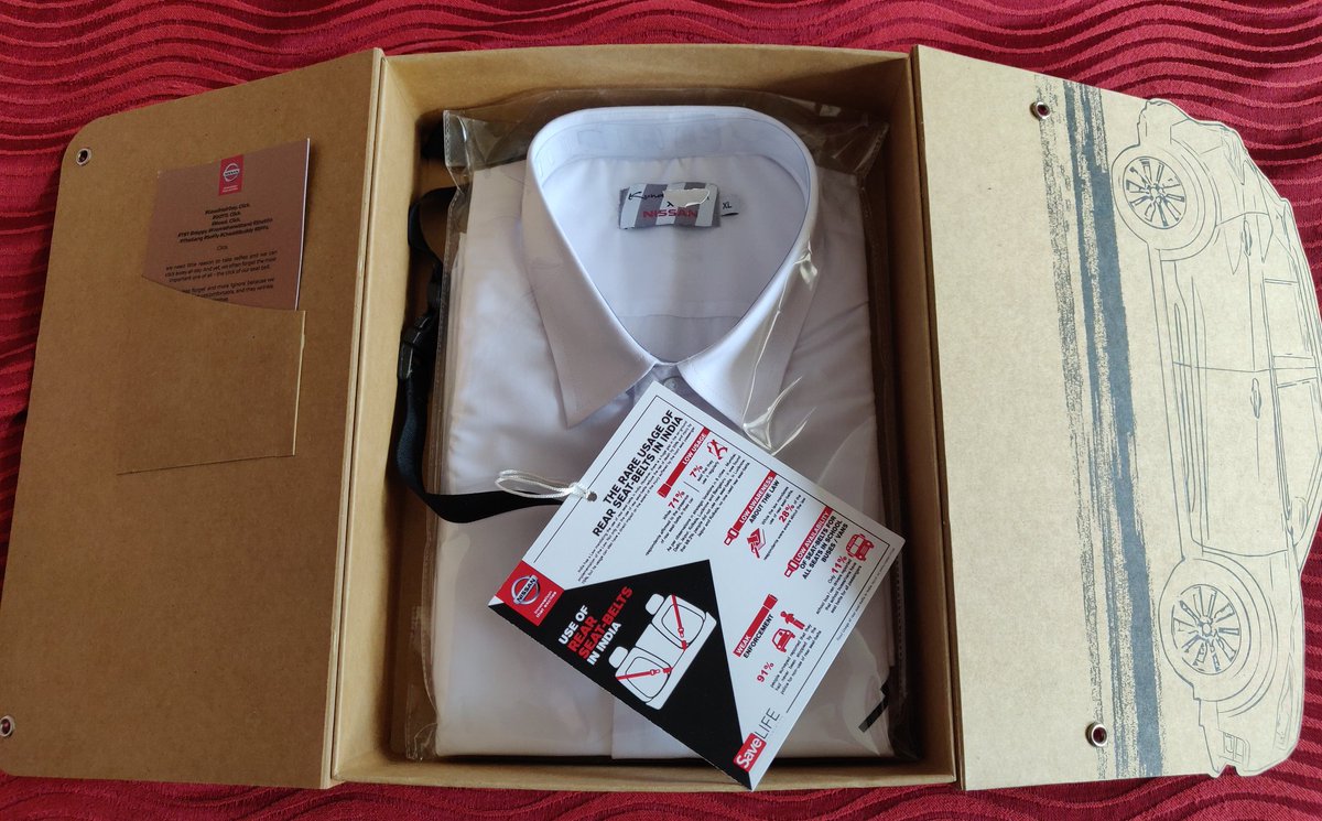 rohit_khurana's tweet photo. This anti-wrinkle shirt from @Nissan_India encourages you to wear seatbelt when you drive or get driven in a car. Great safety initiative #HaveYouClickedToday? https://t.co/sBXqO2v3lr