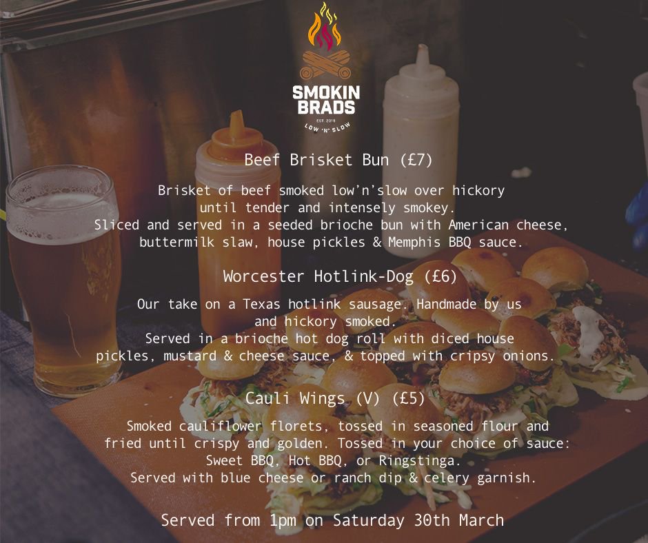 Smokin Brad's Saturday menu is looking mighty fine 👀
Available from 1pm this Saturday!
Don't miss out on these buns...

#bbqfood #beer #brewery #Worcester