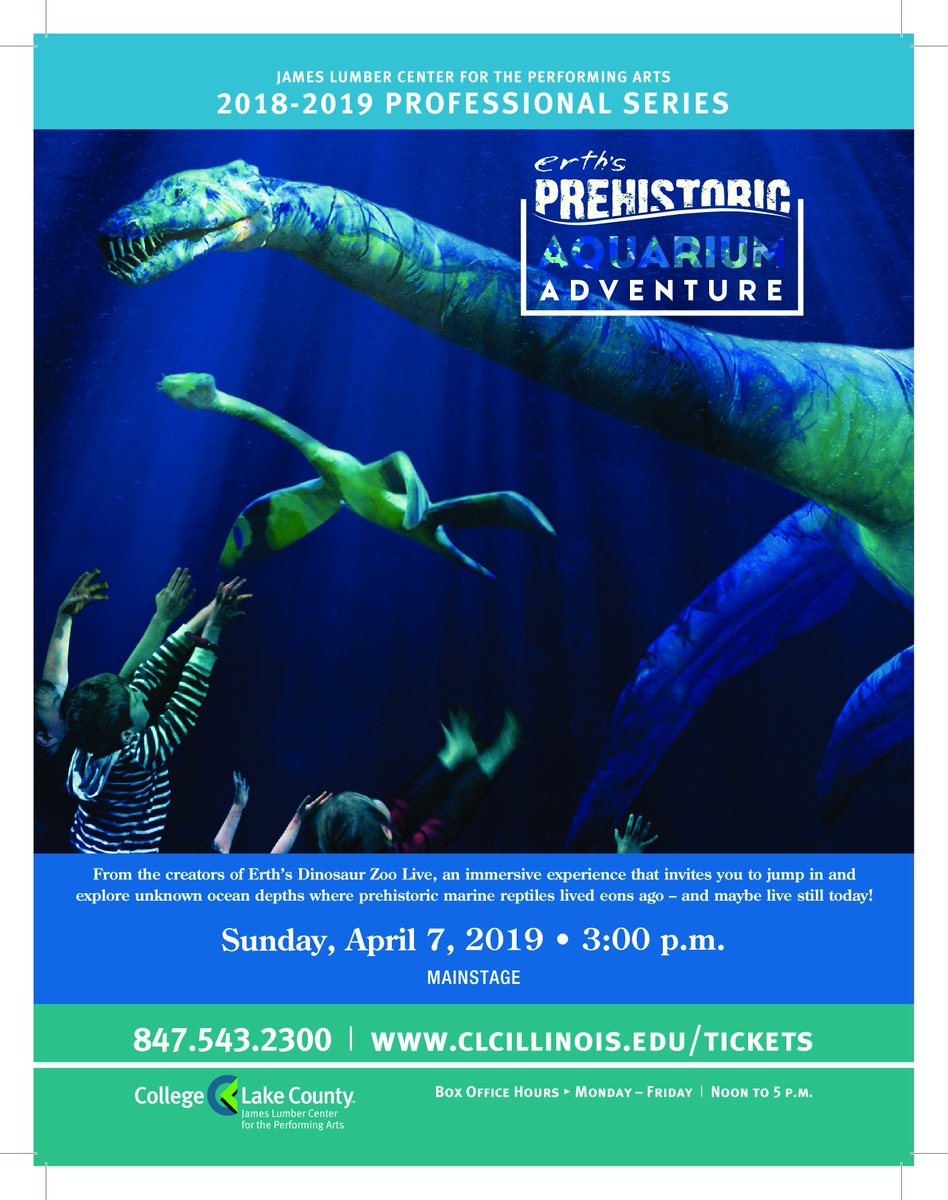 Science! Humor! Wonder! Bring the entire family &amp; explore unknown ocean depths where prehistoric marine reptiles lived eons ago! ERTH's PREHISTORIC AQUARIUM ADVENTURE comes to the JLC on Sunday, April 7. Tix at clcillinois.edu/tickets