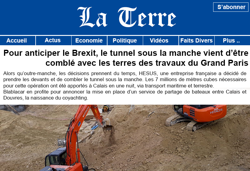 Pour anticiper le #Brexit, le tunnel sous la manche vient d’être comblé par les terres excavées du <a href="/GdParisExpress/">Grand Paris Express</a> . 

<a href="/BlaBlaCar_FR/">BlaBlaCar France</a> en profite pour lancer un service de partage de bateaux entre Calais et Douvres, la naissance du coyachting.