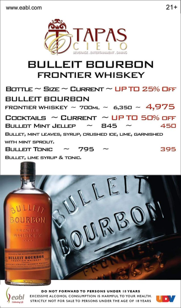 tapas_gold's tweet photo. Bulleit Fridays tonight with @deejayelectrick
#bulleitnights #fridaynight #botteloffers #cocktailoffers
#Residents@djflaxx254 @djdennz254 @iamdeejayblaiz #bulleitbourbon #houseofwalker #johnniewalker #beverage #entertainment #dining #lovewhisky #lovetapascielo https://t.co/NNJikF0pcy