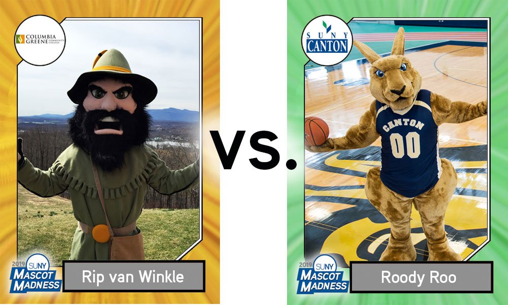 SUNY's tweet photo. Who advances to the #FinalFour in #SUNY #MascotMadness 2019? Help decide right here. Bonus votes are available via this tweet:
LIKE = Rip Van Winkle (@SUNY_cgcc)
RT = Roody Roo (@SUNYCantonNews) https://t.co/dzTx8AqYis