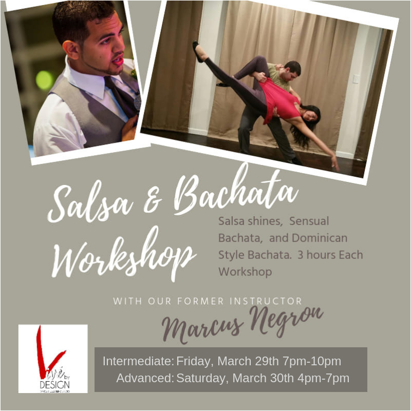 ViveByDesign's tweet image. Salsa &amp;amp; Bachata Workshop with Marcus Negron starts tonight! Are you ready?! We start at 7pm tonight: squareup.com/store/vivebyde… #salsaworkshop #salsadancing #bachata #bachatadominicana