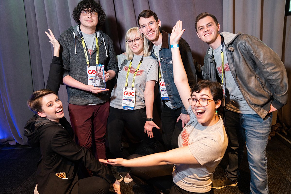 RandiAtIntel's tweet photo. With their game Vacancy, @SCADdotedu team took the 2019 #IUGS Innovation Award over EXTREMELY innovative competition (e.g., two teams with custom controllers for their games). They innovated on their team photo too! https://t.co/QFAJ5xoZr5