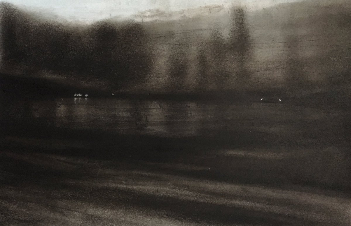 Darkness and light in Norway’s mysterious landscapes; love working charcoal in this way