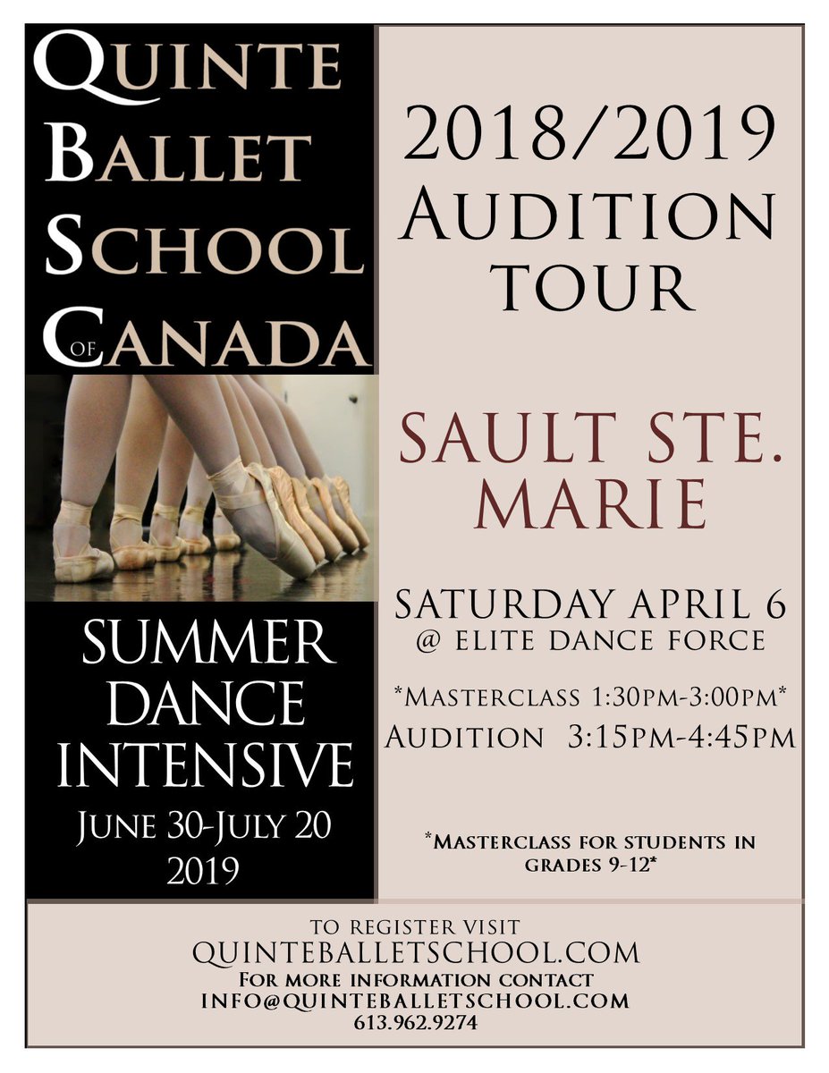 We are so excited to be back in the Soo next weekend! Join us for our audition and our masterclass with former Principal Dancer of the National Ballet of Canada Gizella Witkowsky!! #dance #auditions #masterclass #ballet #summerdance