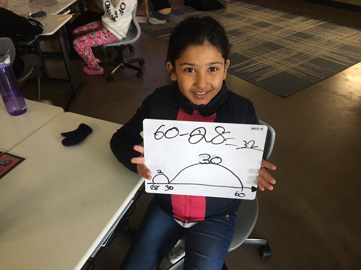mrsattwater's tweet photo. We are learning different ways to do 2 digit addition and subtraction.  Thank you to our LRT, Mr. McGurran, for teaching us how to use an empty number line!  @mcgurran @ShaeAttwater @RegPublicSchool https://t.co/n5ORvG3W3l