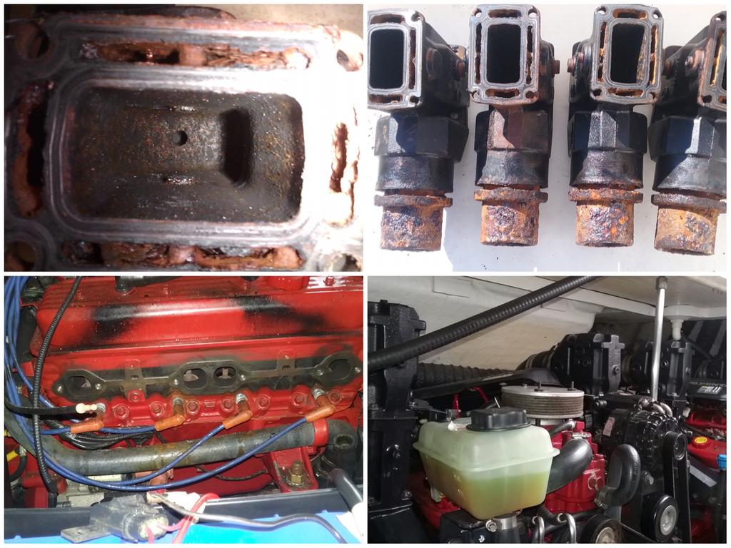 Meridian_Marine's tweet photo. This @LarsonBoats Cabrio 350 was overheating. After pulling all risers, we found significant rust internally &amp; metal flakes clogging up raw water channels. We successfully removed/replace the entire manifold/exhaust system and get her back out on the water! #DMSDreamTeam https://t.co/xngZkxNLwa