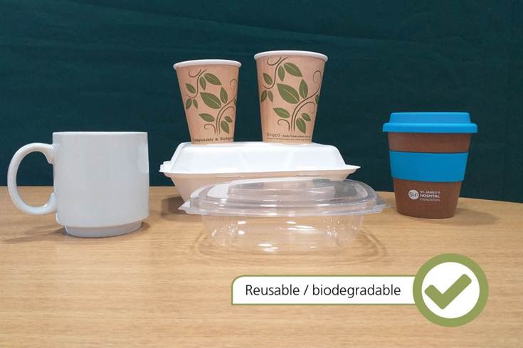 From Monday, our staff restaurant is #goinggreen - no more plastic containers, styrofoam or plastic cutlery.  We’re introducing reusable mugs, compostable cups, containers, cutlery &amp; there will be a 20c discount on tea and coffee when you use a mug or 'keep cup'! #zerowaste