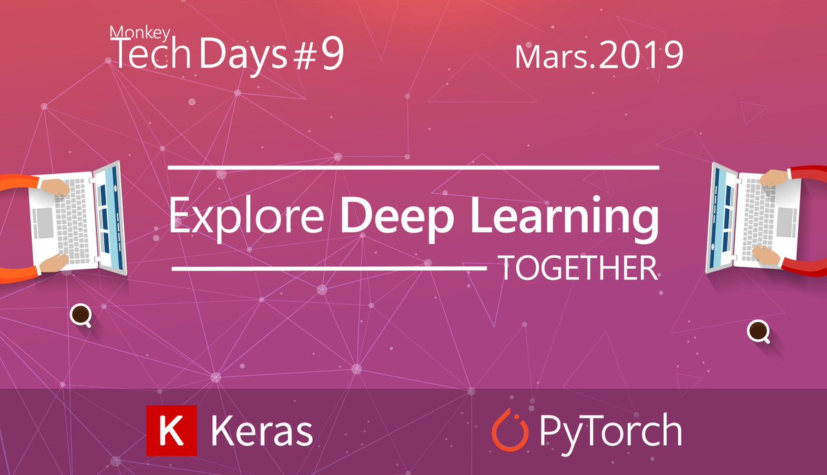 Aujourd'hui, c'est un jour MonkeyTechDay : une journée autour du #DeepLearning pour expérimenter #Keras et #pyTorch 💻
Merci aux coachs Florent et @ggdupont ! #mktd #toulouse #mktd9