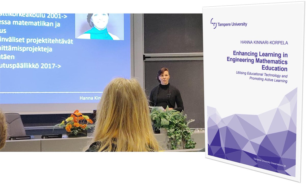 Lämpimät onnittelut väitöskirjaansa menestyksekkäästi puolustaneelle Hannalle! <a href="/KinnariKorpela/">Hanna Kinnari-Korpela</a> Aihe on todella ajankohtainen ja kiinnostava: "Enhancing Learning in Engineering Mathematics Education - Utilising Educational Technology and Promoting Active Learning"@TAMK_UAS.