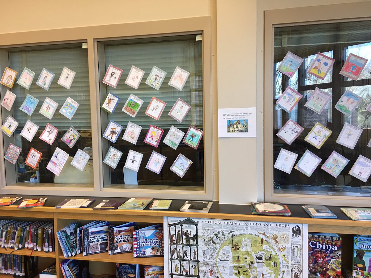 carderock_media's tweet photo. Fourth graders created Trading Cards of Greek gods and goddesses. Impressive artwork! @PrincipalCSES #SLMP18 https://t.co/EJST2WLUmX
