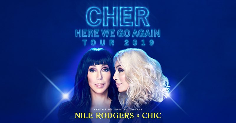 New dates have been added to the Here We Go Again Tour with special guests <a href="/nilerodgers/">Nile Rodgers</a> and <a href="/CHICorg/">CHIC</a>! Presales start 4/2 at 10am local time.
Get more info here: cher.com/#!/