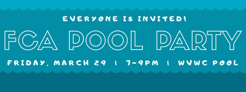 WVWC FCA (@wvwesleyan_fca) on Twitter photo Happy Friday everyone! Join us from 7-9pm tonight at the WVWC pool for our FCA POOL PARTY! đââď¸ đââď¸
Everyone is welcome! Weâll have footballs, frisbees, and other fun games to play. Pastor Ed will also be happy to perform baptisms for anyone who is interested.
See you all tonight! Happy Friday everyone! Join us from 7-9pm tonight at the WVWC pool for our FCA POOL PARTY! đââď¸ đââď¸
Everyone is welcome! Weâll have footballs, frisbees, and other fun games to play. Pastor Ed will also be happy to perform baptisms for anyone who is interested.
See you all tonight!