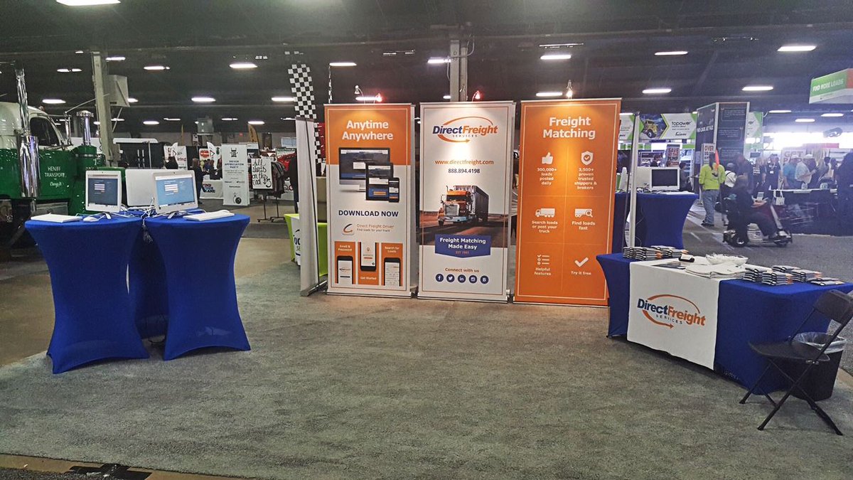 Direct_Freight's tweet image. Here are just a couple photos from #MATS #MATS2019 so far.  One of the @Direct_Freight founders is pictured here talking with show attendees about our load board and awesome new app! Hey, Steve! If you&apos;re out at MATS, go say hi to Steve.