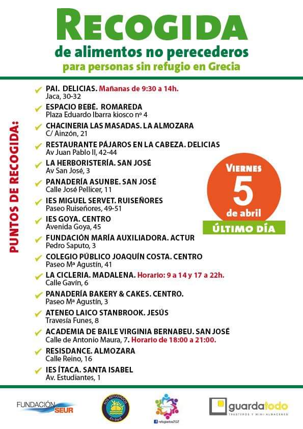 larailolero's tweet photo. 📢📢Desde el grupo ayuda refugiadas Zaragoza necesitamos vuestra *colaboración* 🙏🏾
El día 6 de abril se llevará a cabo una *recogida de alimentos no perecederos*.

*_Mucha gente pequeña en lugares pequeños, haciendo cosas pequeñas, puede cambiar el mundo_* https://t.co/um0kbW8O5O