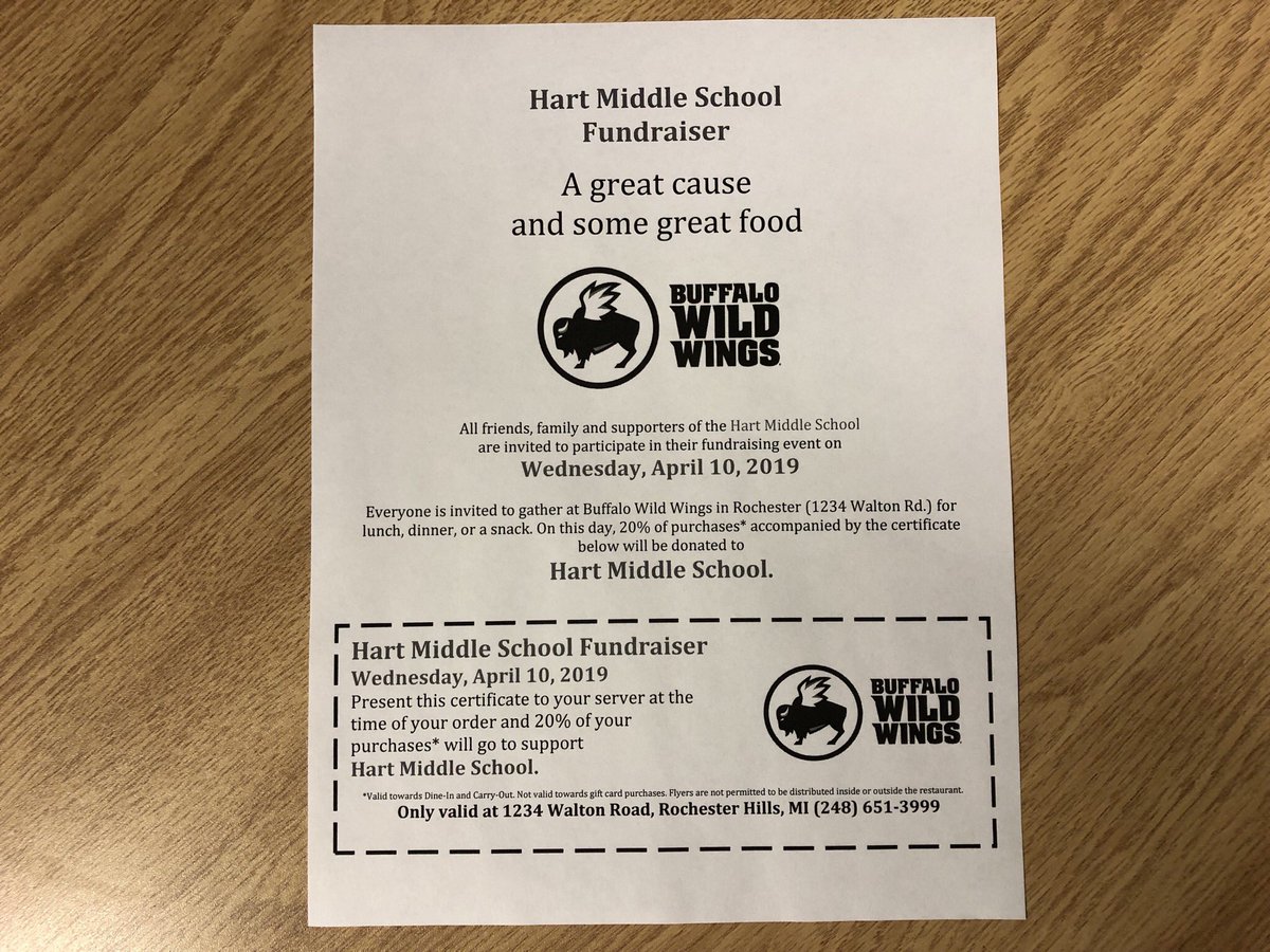 kmbaljet's tweet photo. Come out and support the @RCSHartMS 6th graders as they raise money for Kids Against Hunger! 20% of all proceeds for this entire day benefit this great cause! Meet us at Buffalo Wild Wings on Wednesday, April 10th 😁 #LeadwithHart https://t.co/tAh1ZitY7A