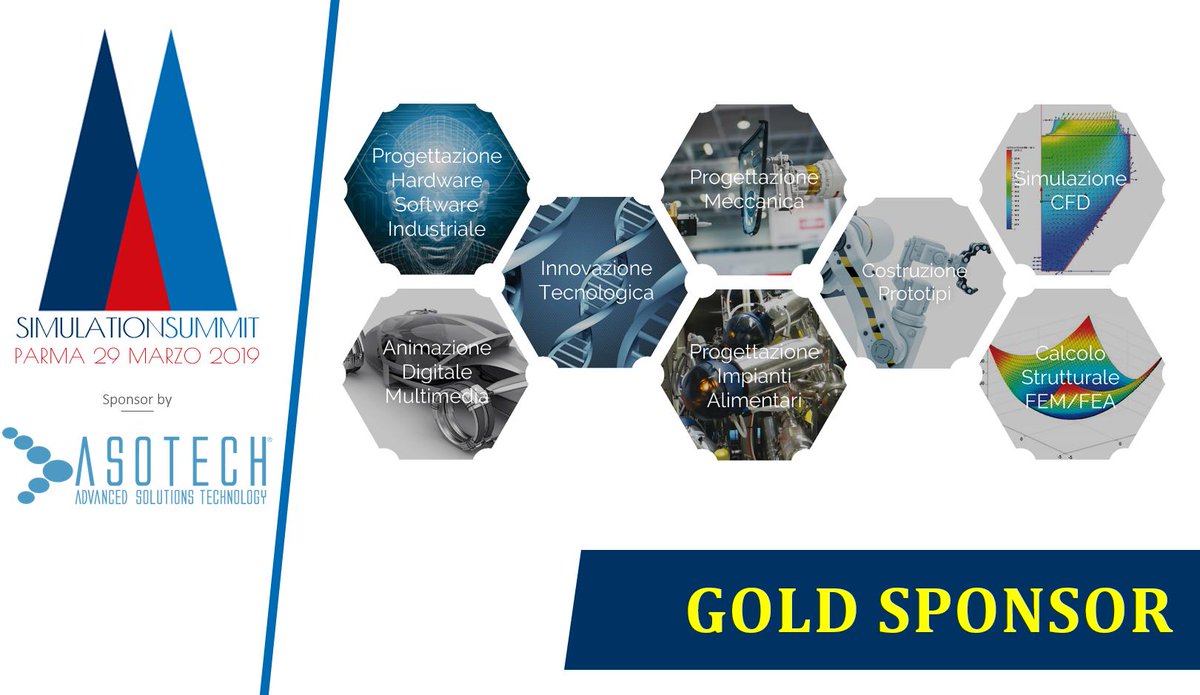 SimulSummit's tweet image. #SimulationSummit - Sponsor SHOUTOUT per #Asotech Asotech, società di ingegneria focalizzata sul raggiungimento di elevati standard nel campo della progettazione meccanica - GOLD sponsor di #SIMSUM19 @MECSPE