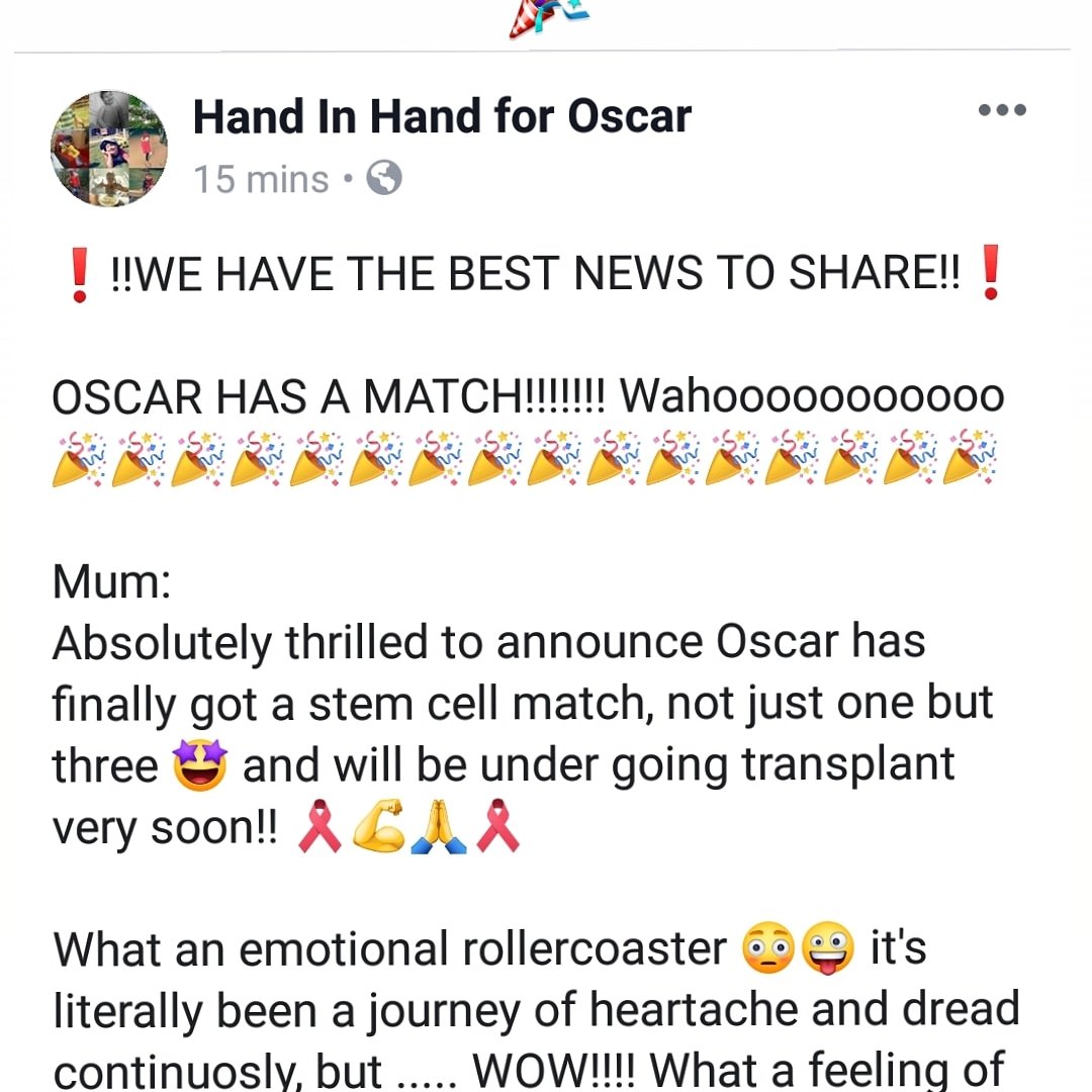 Fantastic News 🎉 OUR OSCAR HAS A MATCH 🎉 wishing you all the best little man #handinhandforoscar