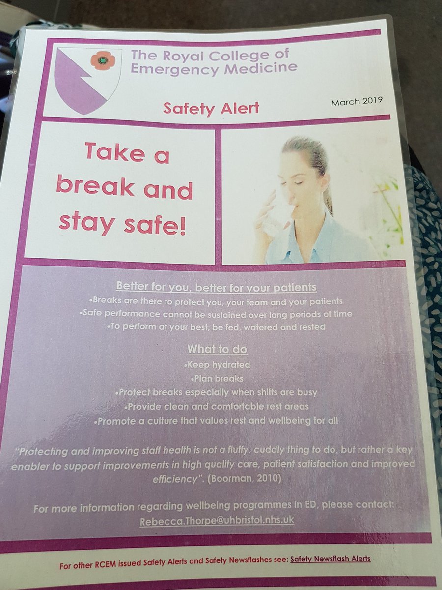 Encouraging staff to take their breaks is vital for patient and staff safety. In ED we realise how hard it is to take breaks when under pressure but try to actively encourage staff to take breaks. We will display these proudly in our staff areas <a href="/SalisburyNHS/">Salisbury Hospital</a> <a href="/RCollEM/">Royal College of Emergency Medicine</a>