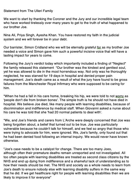 JoeInquest's tweet image. Ulleri family statement and full narrative conclusion #JusticeforJoe