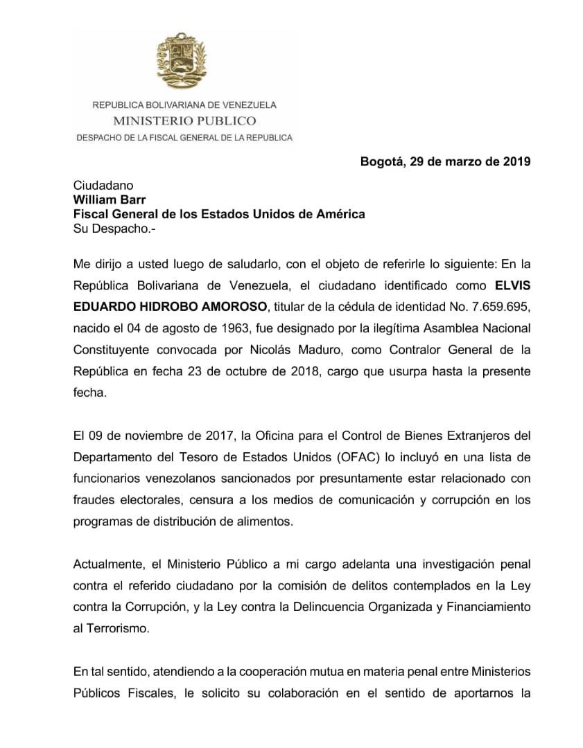 lortegadiaz's tweet photo. #ANUNCIO Envié comunicaciones a varios fiscales generales solicitando su colaboración para completar el rastreo e incautación de bienes de Elvis Amoroso, su hijo y allegados, producto de una investigación penal que tenemos en su contra por corrupción y legitimación de capitales https://t.co/VDDl5IpJN8