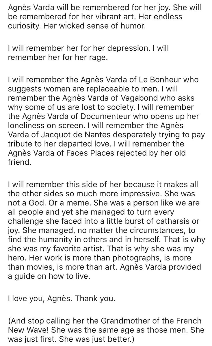 I attempted to write about Agnès Varda, my forever hero, for <a href="/iheartdirectors/">I ♥ Female Directors</a>. 💔