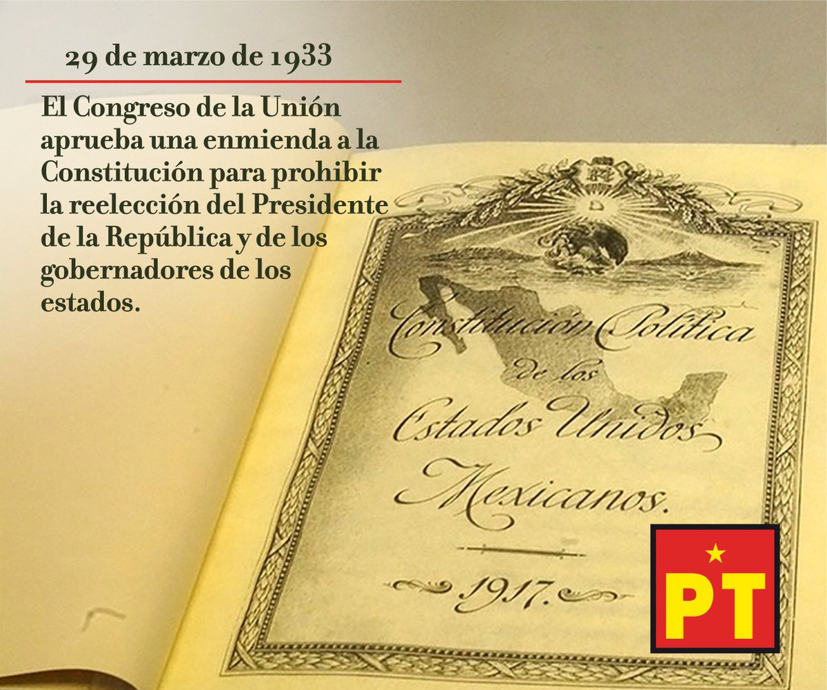 #UnDíacomoHoy pero de 1933 se reforma la Constitución para prohibir la reelección del Presidente y de los gobernadores estatales. El presidente <a href="/lopezobrador_/">Andrés Manuel</a> firmó un compromiso inspirado en ideales y convicciones, para dar certeza de los derechos consagrados en la Constitución.