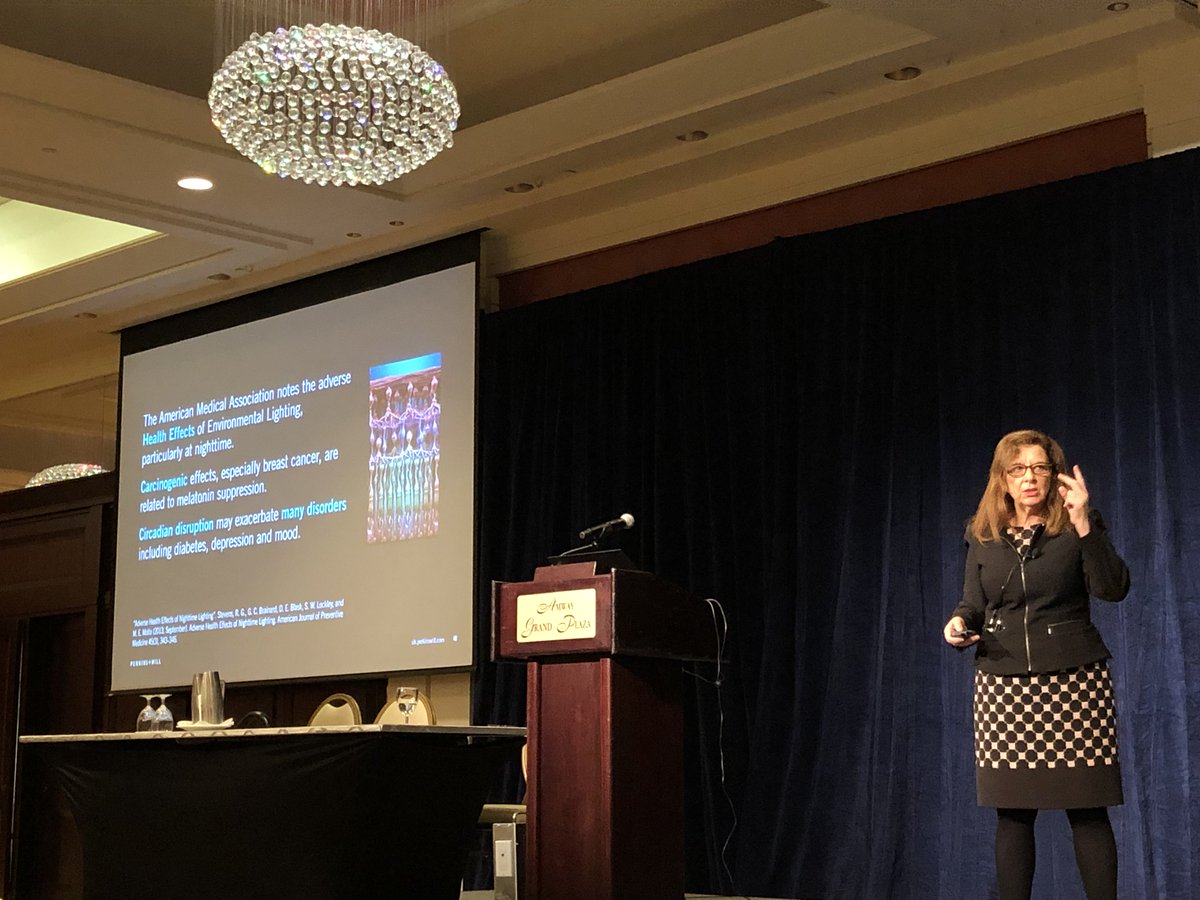 Day 2 of the Health Facilities Planning Seminar! Dr. Eve Edelstein: her research uses neurological sciences to evaluate people's reactions to clinical spaces. Whether it's lighting, ceiling heights, or varying sound levels, there are hard studies that show what the effects are.