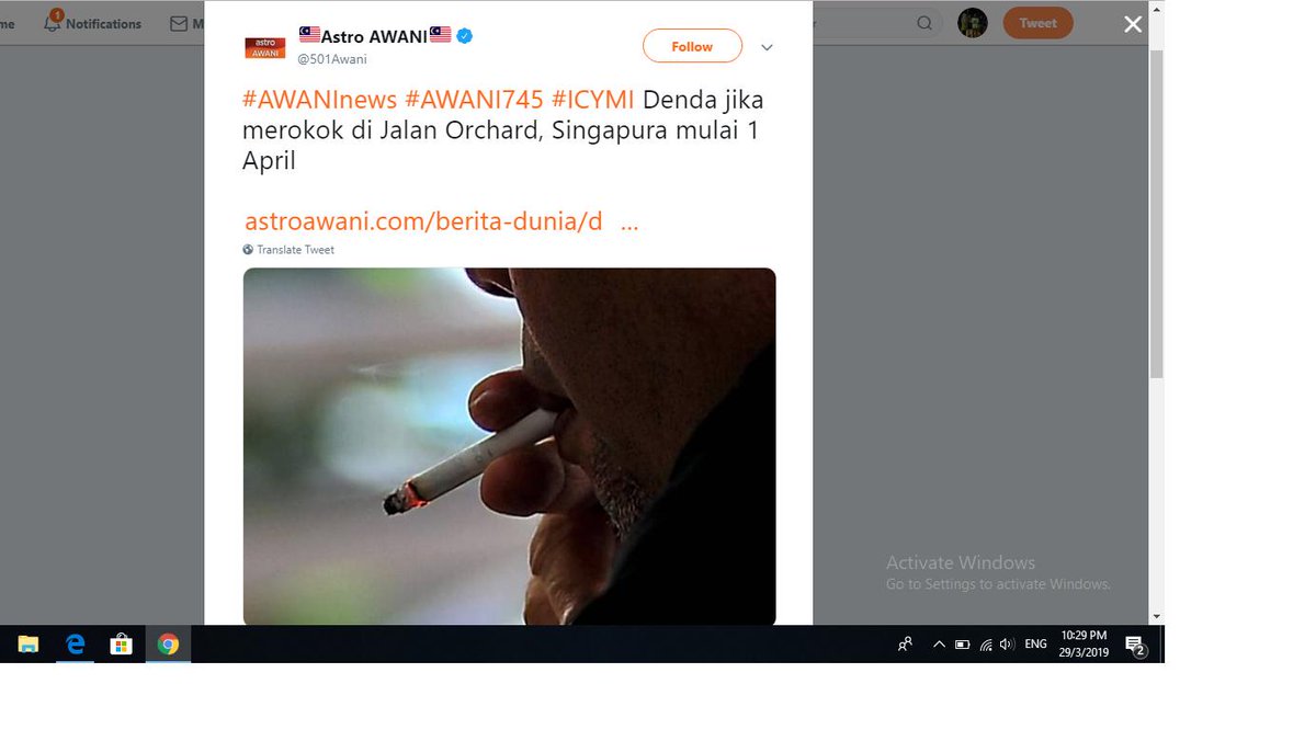 WCerpen's tweet photo. Astro @501Awani 

#AWANInews #AWANI745 #ICYMI Denda jika meroko di Jalan Orchard, Singapura mulai 1 April. https://t.co/uh34K0FktE