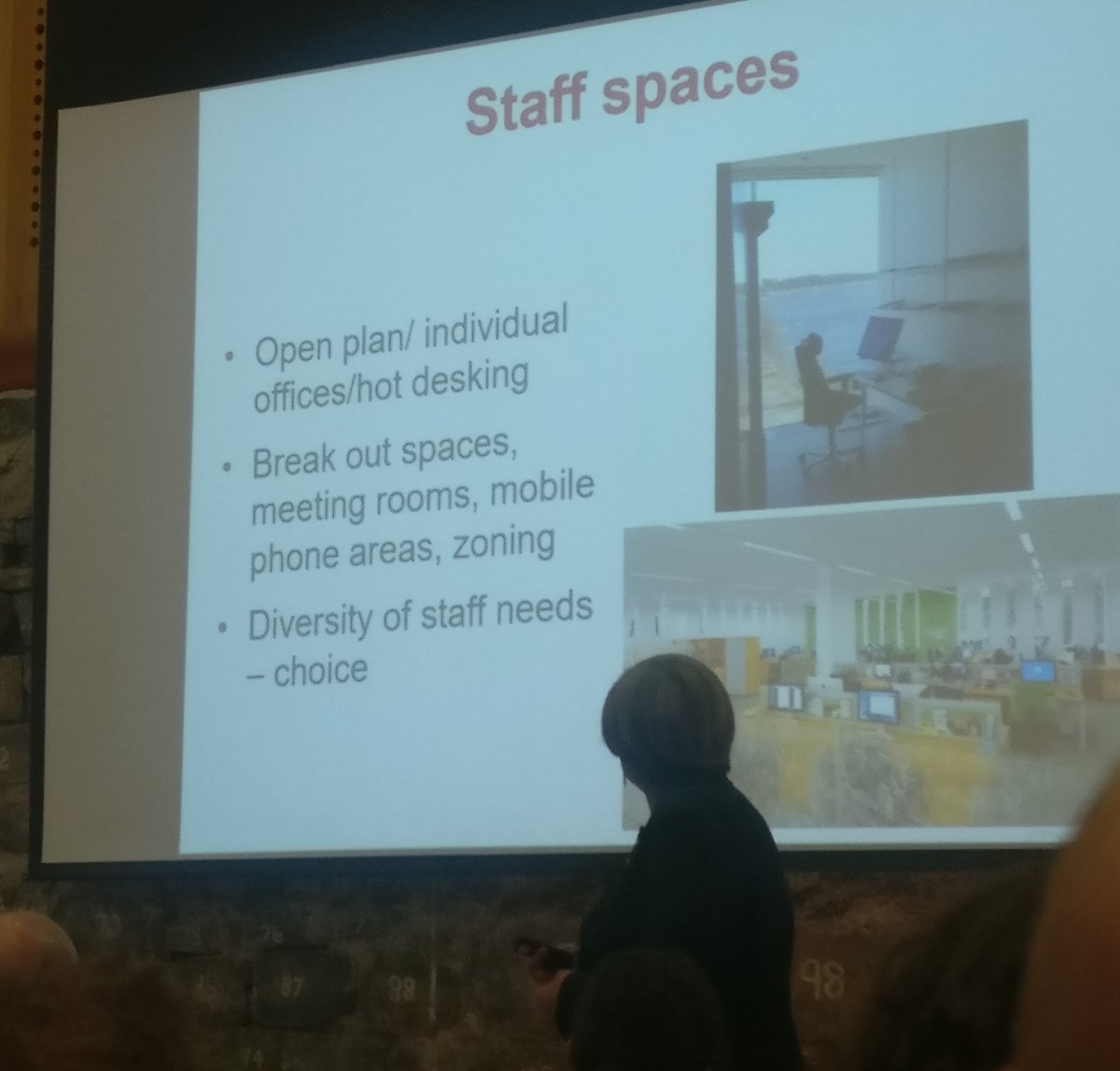 Genevievela's tweet photo. On the "forgotten army" of library staff: make sure to plan staff space carefully when designing new libraries if you want functioning library services! #ASL2019 https://t.co/Pfa26AfgMw