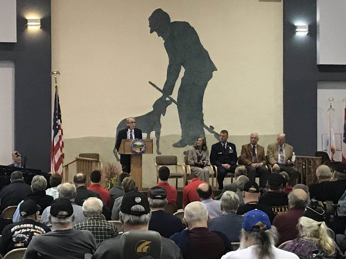 GovMikeDeWine's tweet photo. Today, National #VietnamVeteransDay, I’m in #Sandusky at the #Ohio #Veterans Home for a special ceremony honoring the nearly 300 #Vietnam veterans living here. We cannot thank these #OhioVets enough. https://t.co/HuWH2UvFAE