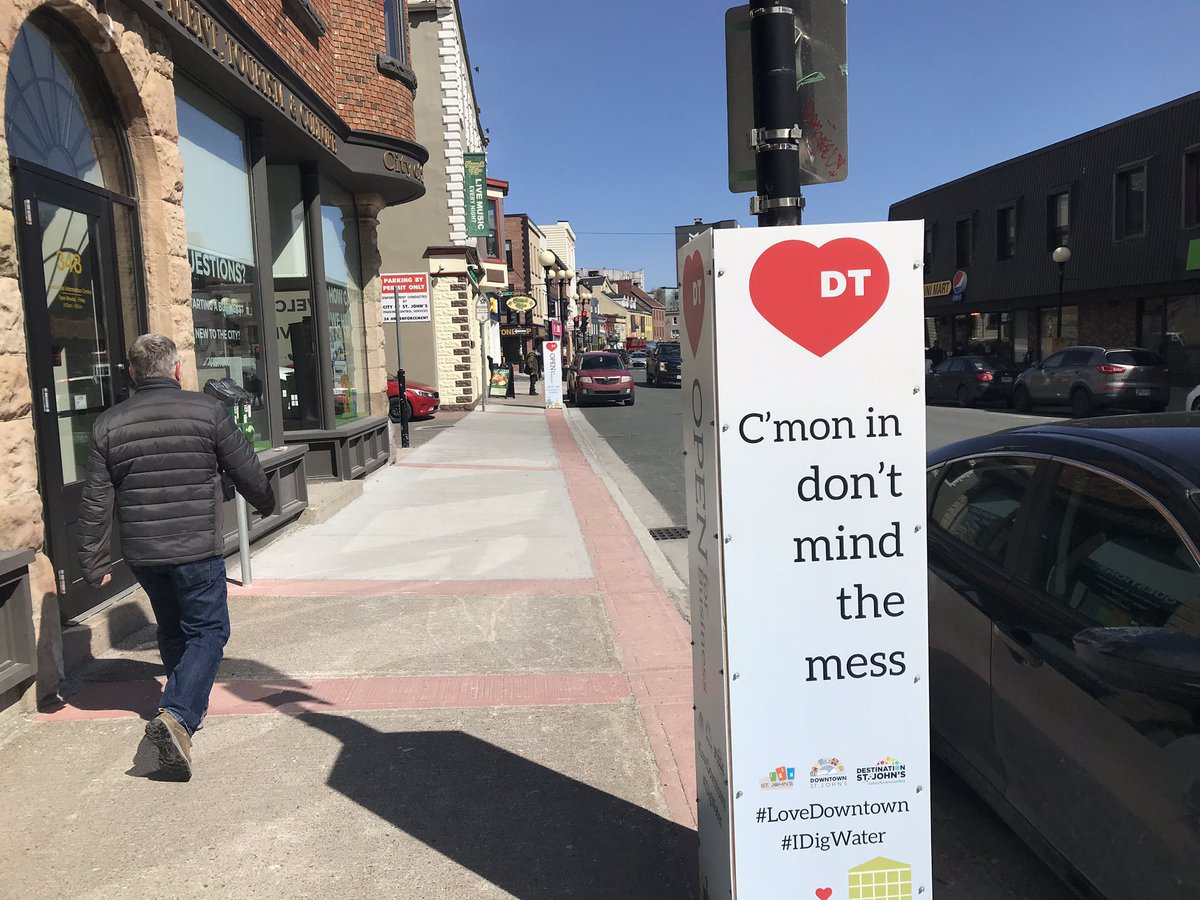 DowntownStJohns's tweet photo. The Water Street Project starts on Mon. April 1 until June 30 - Bishop's Cove to Ayre's Cove. @DowntownStJohns Businesses are OPEN. Pedestrian &amp; vehicle access will be maintained. Stay tuned to our social media for a contest TBA for those who support and #LoveDowntown #IDigWater https://t.co/RPQj4LvK6o