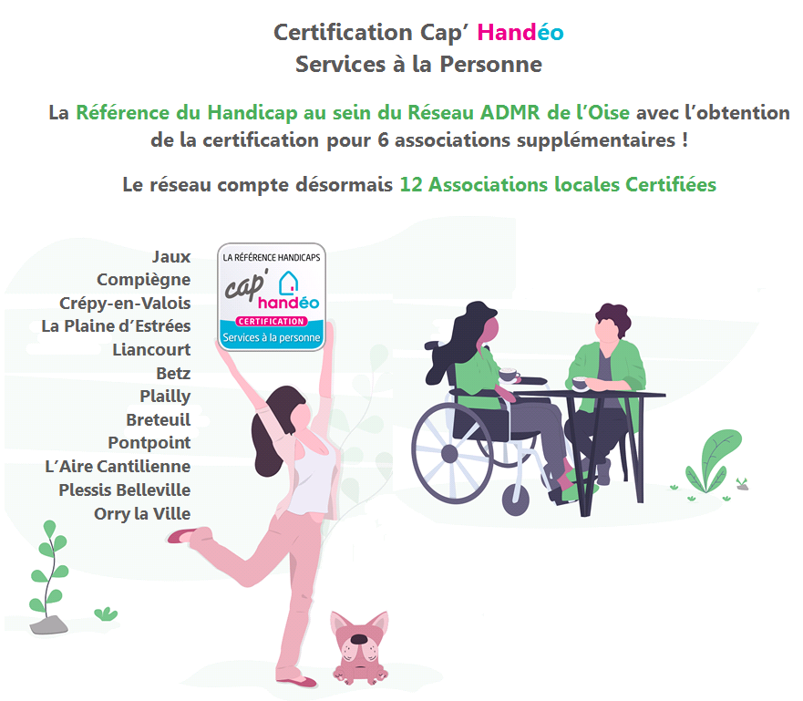 Le Réseau <a href="/ADMR60/">ADMR de l'Oise</a> à le plaisir de vous informer que 6 nouvelles  associations locales ont obtenues la Certification Cap' Handéo Services à  la Personne !