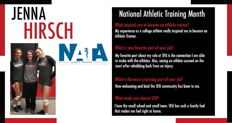 Happy #NATM2019 to our <a href="/RedFlashMVB/">Saint Francis Men’s Volleyball</a>, <a href="/RedFlashVB/">Saint Francis Women’s Volleyball</a> <a href="/RedFlashPolo/">Saint Francis Water Polo</a> and <a href="/RedFlashSwim/">Saint Francis Swimming</a> trainer Jenna Hirsch. We appreciate all of your work!