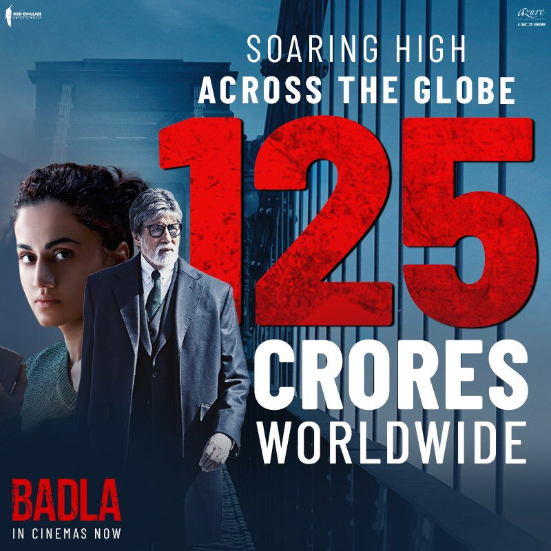 #Badla cross 125 crores in worldwide.
This is the #Badla time    fantastic, huge moment
Fabulous work @taapsee & @SrBachchan  suspense thriller movie.
#kyunrabba & #tumnaaaye both are solid song @ArmaanMalik22 @AmaalMallik 
Rapper @SrBachchan #aukaat mind blowing.