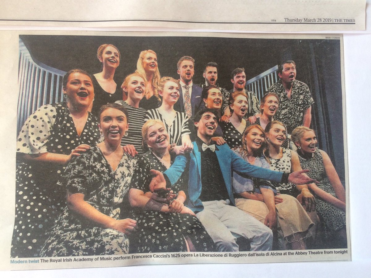 RIAMOpera's tweet photo. Gorgeous photo of the ⁦@RIAMDublin⁩ cast of Francesca Caccini’s opera ‘La liberazione di Ruggiero’ dall’isola di Alcina in ⁦@thetimesIE⁩ 

Only 2 more performances tonight and tomorrow at 6.30 ⁦@AbbeyTheatre⁩ with ⁦@TheLirAcademy⁩ #OperaBriefs https://t.co/CHrKPeak9l