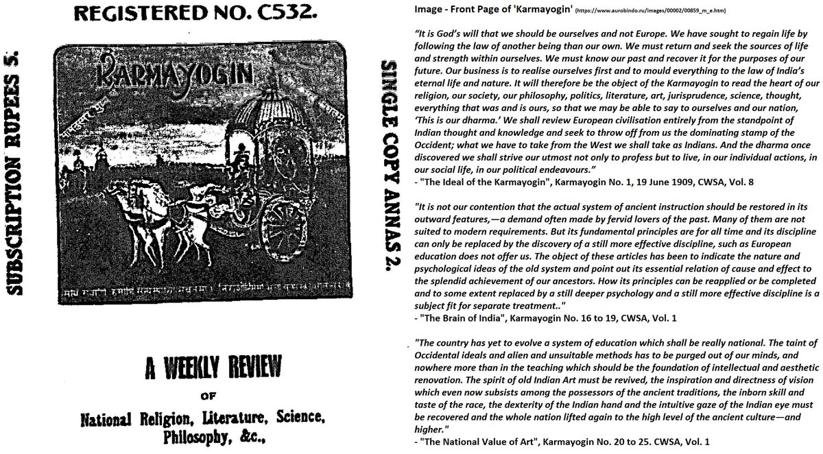 52) Publishing 'Karmayogin' from Calcutta:During  #SriAurobindo's imprisonment, India's condition had gotten worse. Repressive laws of the Govt. led to close-down of Bande-Mataram & Yugantar, & jailing of Extremist leaders.Sensing the change, Sri Aurobindo started a new paper: