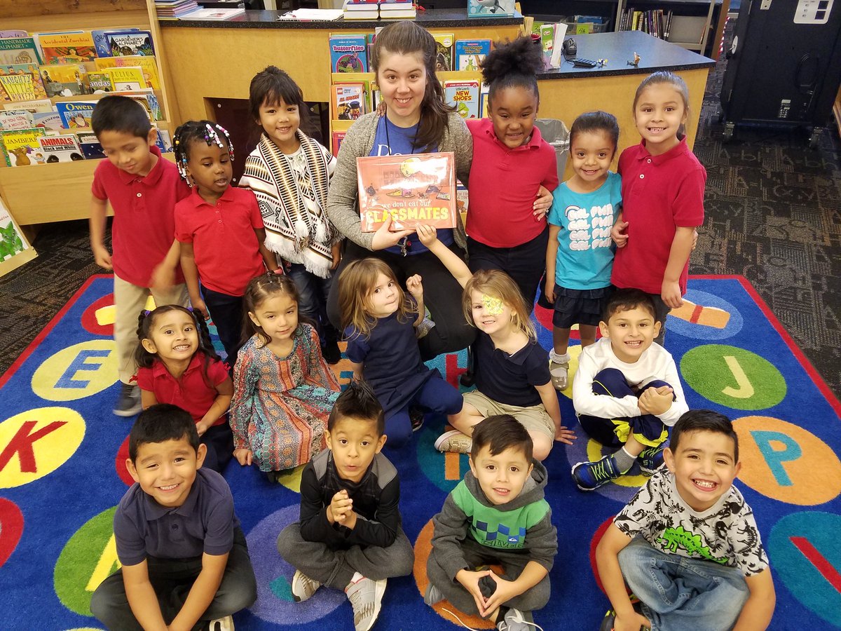 MsReadingham's tweet photo. Ms. Nolan's Pre K class picked We Don't Eat Our Classmates! by @RyanT_Higgins for their 2019 Redbud Read Aloud winner.  This book had all of us giggling. Have you read it yet? #RedbudReadAloud @brownbrosbooks @HayesTeachers @OKCPS @OKCPS_LMS https://t.co/MtOK3RFDQF