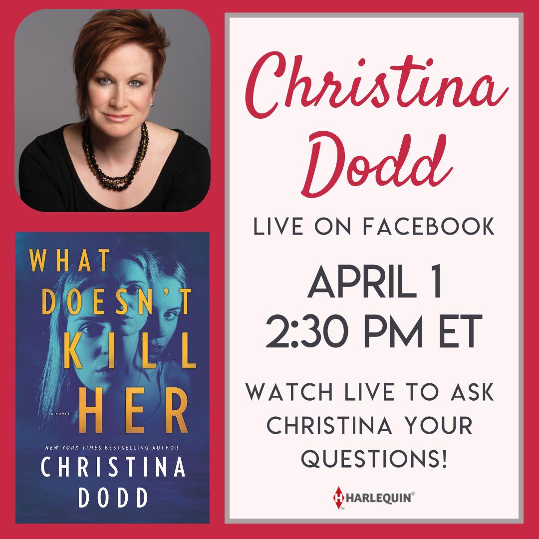 Join us Monday, April 1st for a FB Live with @ChristinaDodd Learn more about Christina’s gripping stories, and leave your questions and comments for her for a chance to WIN a signed copy!