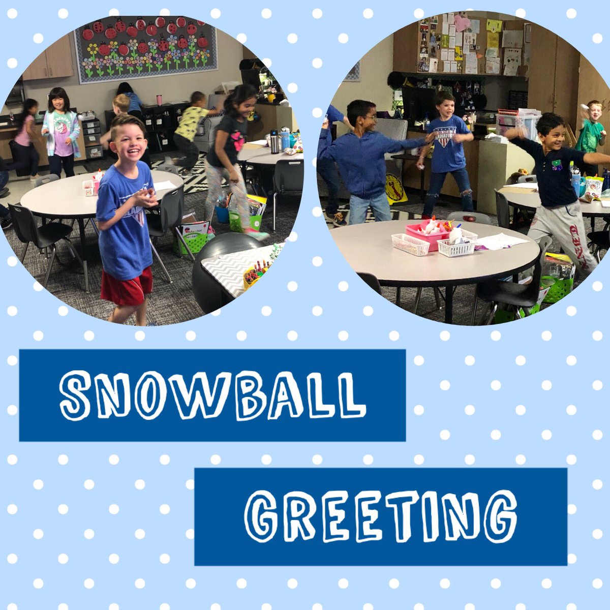 MrsBlank1st's tweet photo. Today our morning meeting started with a snowball greeting! ❄️ Everyone wrote their name on a piece of paper, crumpled it up &amp; started our snowball fight. When I said FREEZE they grabbed the nearest snowball and greeted that friend! #firstgrade #morningmeeting https://t.co/ISQUsn9Pqk